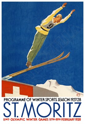 St. Moritz 1928 Winter Olympics Ski Jumping Vintage-Style Poster