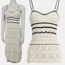 Commense Paros Midi Dress Size S Ivory/Black Crochet Eyelet Open Knit Boho Beach