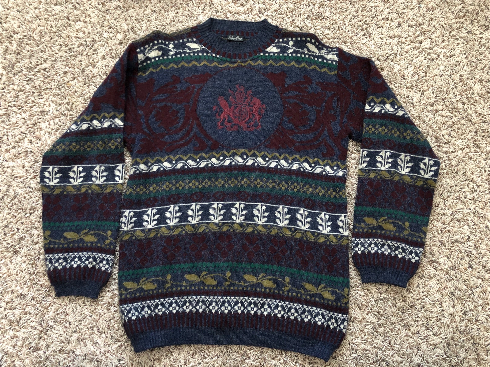 Vintage Jean Jacques Benson Crest Wool Blend Italy Made XL Sweater VTG