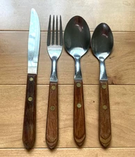 Washington Forge TOWN & COUNTRY Wood Handle Stainless USA Spoons Knife Fork Set