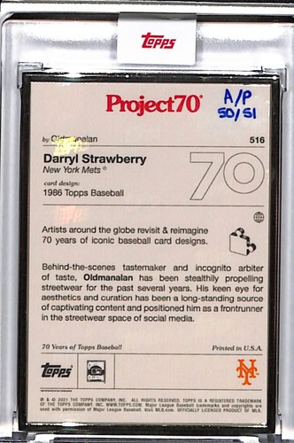 2021 TOPPS PROJECT 70 516 DARRYL STRAWBERRY BY OLDMANALAN P70 SILVER FRAME 50/51 - Picture 2 of 2