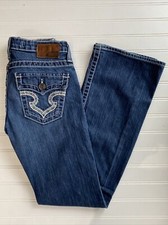 Big Star Remy Low Rise Fit Jeans Women's Size 27R Blue Denim Embroidered Pocket