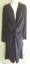 CHAPS WOMEN SEXY 20 NWT MATTE JERSEY RUCHED LONG SLEEVE NAVY BLUE STRETCH DRESS