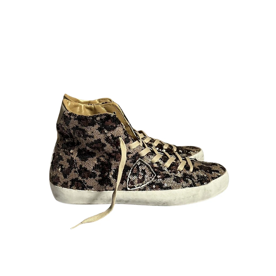 Philippe Model Paris Women’s High-Top Leopard Glitter Sneakers SIZE EU 38/US 7 — 第 3/4 张图片