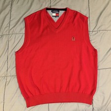 VINTAGE TOMMY HILFIGER CREST LOGO MEN SIZE XLARGE RED KNIT SWEATER VEST 