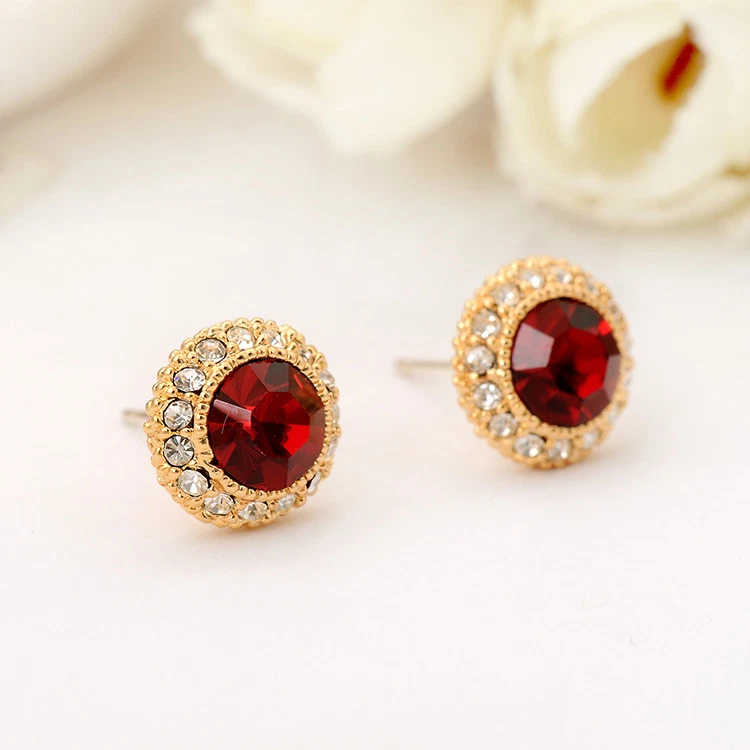 Aretes estilo antiguo de plata de ley 925 rubí rojo 10 mm aspecto vintage regalo Foto 4 de 4