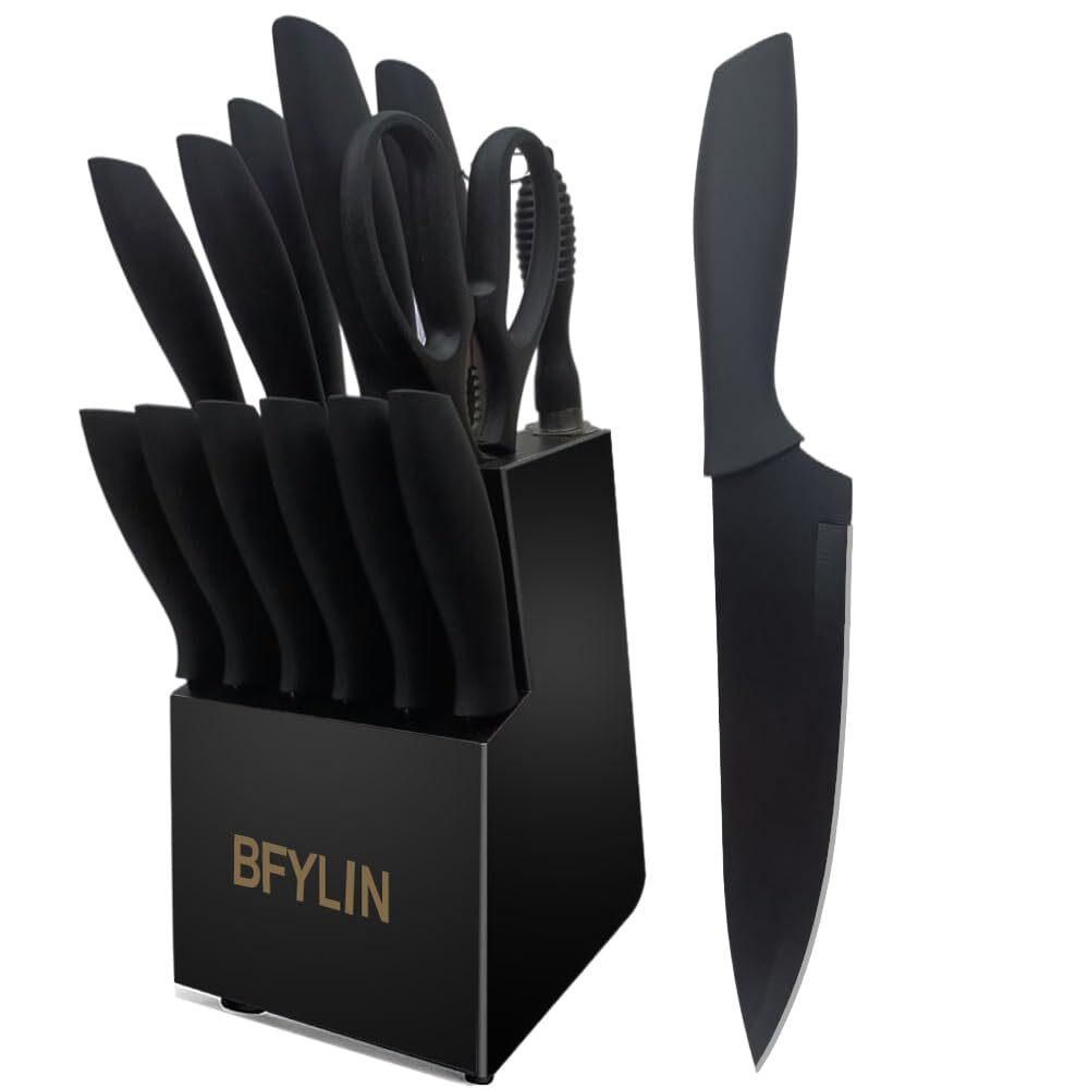 Knife Set, 15 Pieces Kitchen Knife Set with Block, High Carbon Stainless Stee...-image