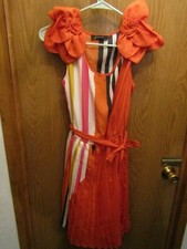 NICE WOMEN'S JANET PARIS SLEEVELESS SUMMER ORANGE STRIPE DRESS SZ S