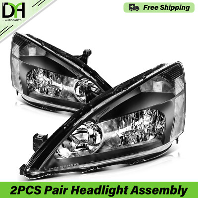 PAIR/2PCS Black Headlight Assembly For  Honda Accord Coupe & Sedan 2003-2007