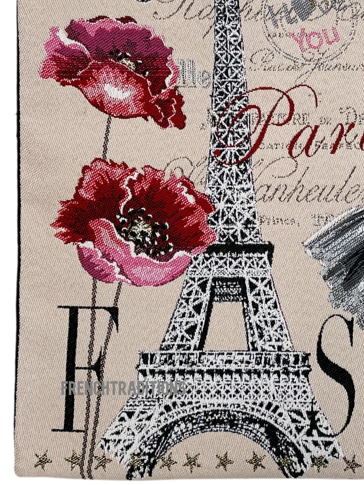 Funda de Almohada Francesa Hecha a Mano, Moda París y Amapolas 16 X 16 Hecha en Francia Foto 4 de 4