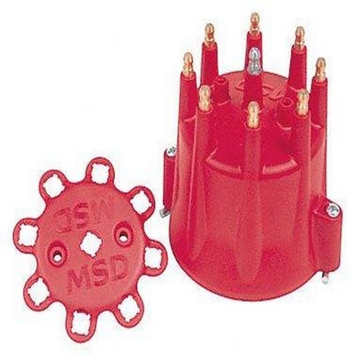 MSD 8433 Distributor Cap - V8 - HEI Terminals - Red - Spark Plug Wire Retainer