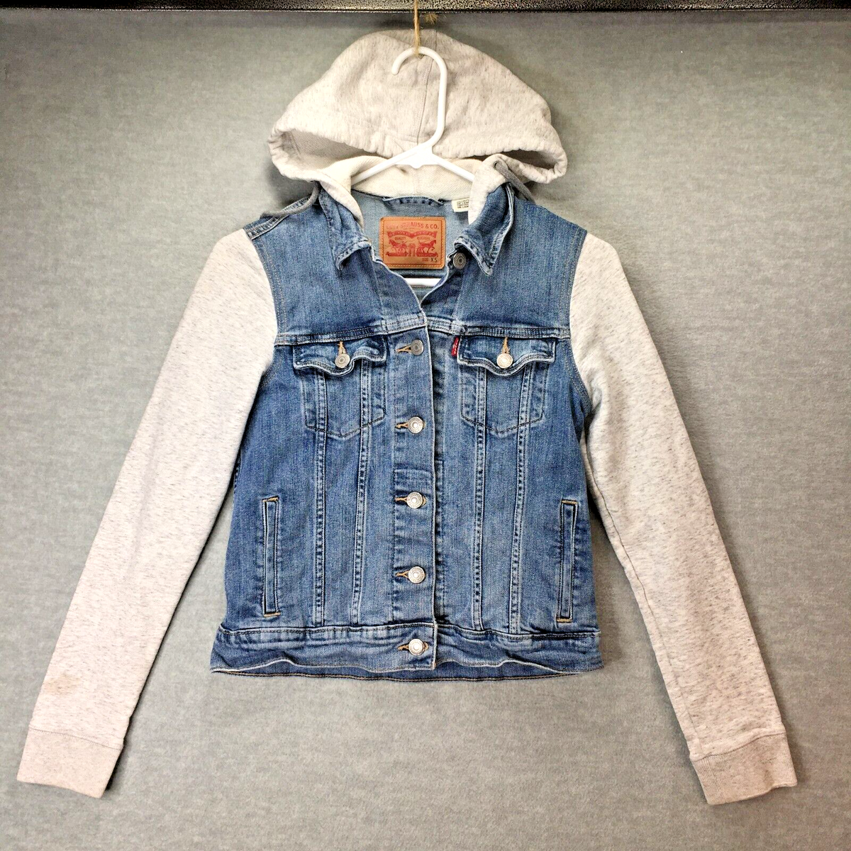 Levi's Hybrid Hooded Trucker Jacket Women's Sz XS Denim Heather