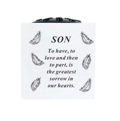 Graveside Memorial Rose Bowl Plastic White Feather Remembrance Ornament - Son