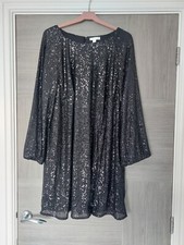 C80 WOMANS H&M BLACK SEQUINN LONG SLEEVE LINED PARTY EVENING DRESS EUR L