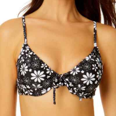 Salt + Cove Women's Coastal Fleurs Bralette Bikini Top Black White Floral small