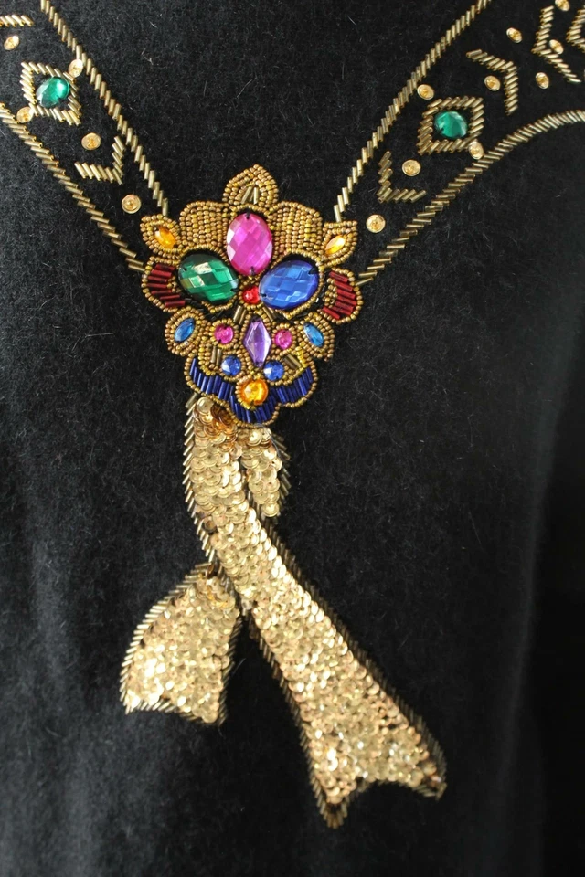 Suéter De Colección Años 90 Negro Con Cuentas Lentejuelas Lana de Cordero Angora Cabello de Conejo Retro Rave Talla M Foto 2 de 4