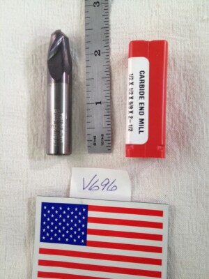 1 NEW HTC 1/2'' DIAMETER CARBIDE END MILL 115-2500. 2 FL STUB BALL. 5/8'' LOC-V696