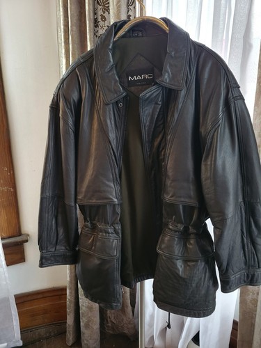 Vintage Men's L Buttery Soft Black Leather Parka Cinch Waist MARC - Picture 18 of 18