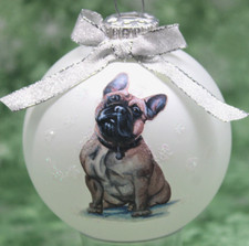 D310 Hand-made Christmas Ornament dog French Bulldog Frenchie pale fawn silver 