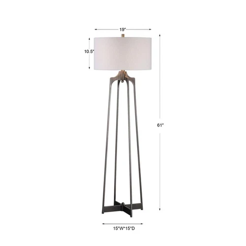 Uttermost Adrian Steel and Fabric Floor Lamp in Aged Gunmetal and White - Picture 4 of 4