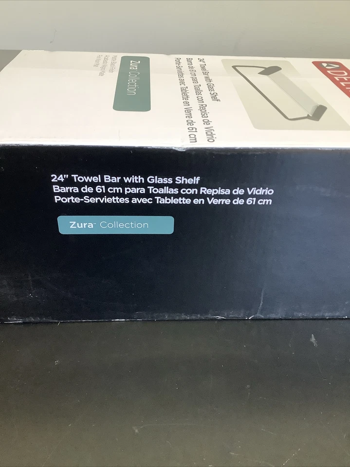 Barra de toalha Delta 24” com prateleira de vidro Zura 77480-BL acabamento preto U3 nova - Imagem 2 de 4