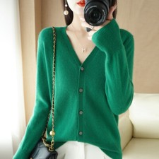 Women's Cashmere Blend Sweater Solid Color Simple V- Neck Cardigan Jacket Coat