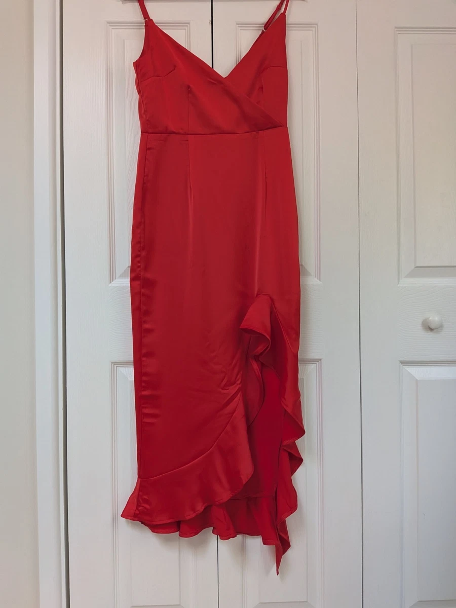 missguided red satin dress Missguided Women NWT Tall Red Cowl Neck Ruched Side Satin Mini Dress Size  US 8