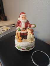 Vintage Homco Porcelain Music Box Santa Claus is Coming to Town Spinning Works