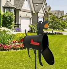 Gibraltar Stanley Galvanized Steel Post-Mount Mailbox - Black Letters Mail Dog