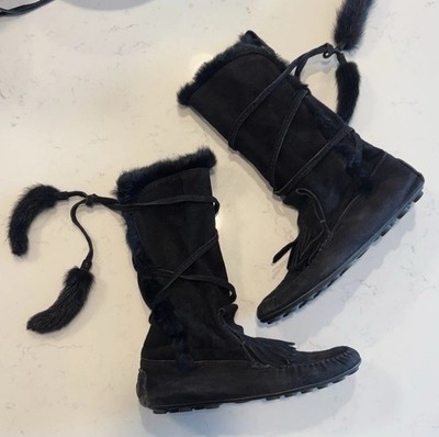 Vintage Yves Saint Laurent Rive Gauche Rabbit Fur Mink Moccasin Boots Tom Ford