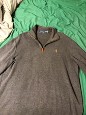 Polo Ralph Lauren Mens Gray 1/4 Zip Mock Neck Cotton Knit Sweater XL