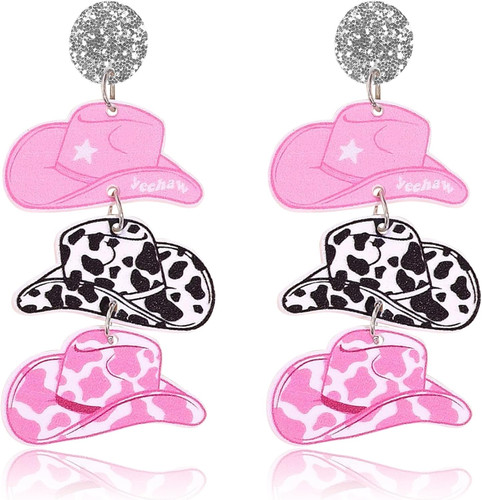 Disco Ball Earrings for Women Western Cowboy Hat Earrings Retro Mirror Ball Earr