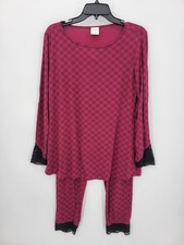 Soma Pajamas Womens Small Maroon Black Lace Trim Long Sleeve Top and Pants Soft