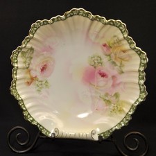 Royal Rudolstadt Beyer Bock Bowl Shell Shape Scroll Handle Roses Gold 1905-1929