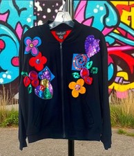 Vtg Carole Little Sport Petites Embellished Art to Wear Black Floral Jacket Med