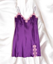Purple Satin Mini Lingerie Slip Dress Fairy Coquette Sleepwear Y2K Lace Sleep L