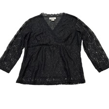 Vintage Selene Y2K Top Womens L Black Sheer Lace Babydoll VNeck Fairy Whimsigoth
