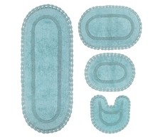 Hampton Crochet Reversible Bathmat 100 Cotton Bathroom Rugs Set, Washable Ru...