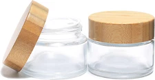 2Pack 100Ml Glass Cream Jars,Natural Bamboo Lids Empty Refillable Cosmetic Conta