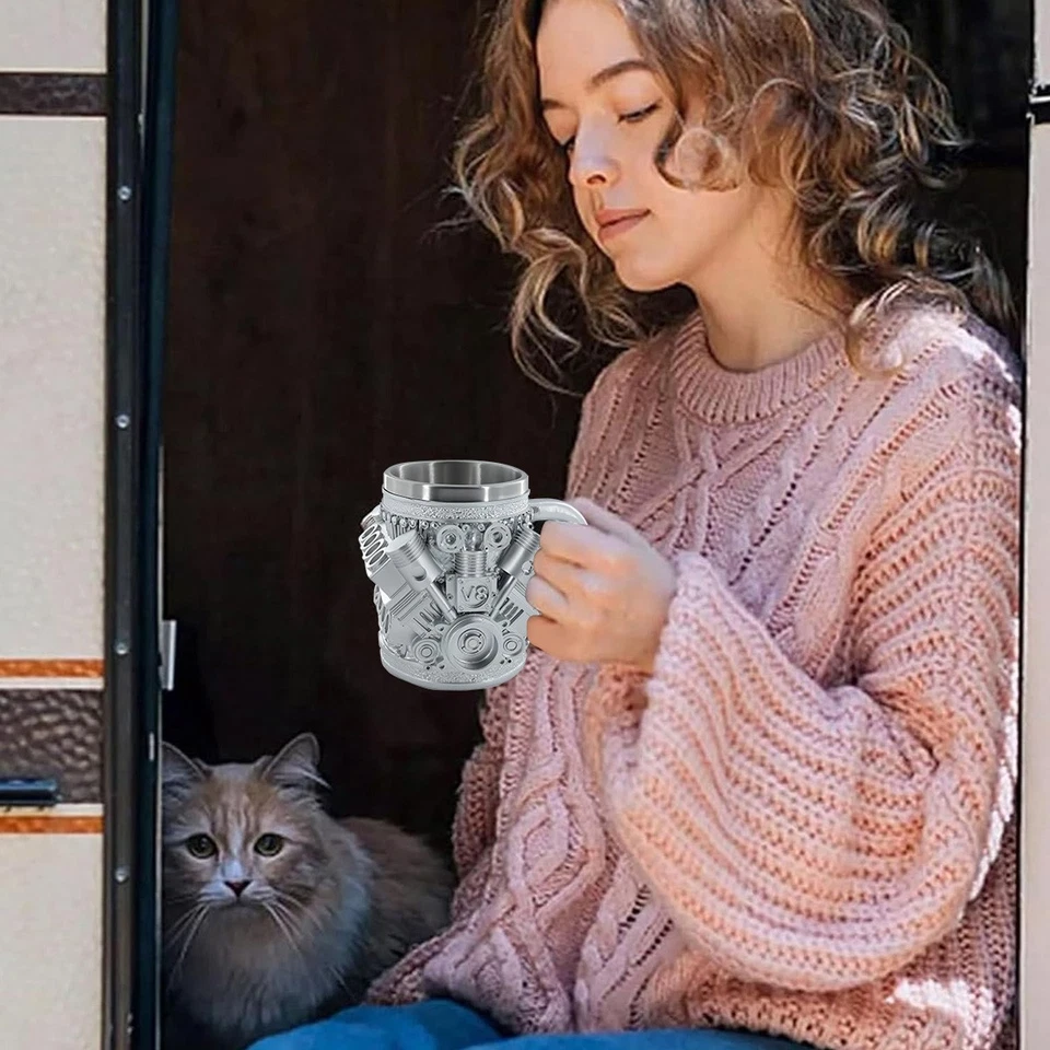 Taza de acero inoxidable con motores V8 2025 - Taza de café personalizada de acero inoxidable Foto 3 de 4