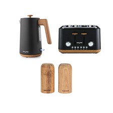 Salter Toronto Kettle, Toaster & Mill Set &ndash; Fast Boil, 4-Slice, Wood Shakers