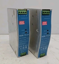 2 Pack Mean Well NDR-75-24 Power Supply Rail Mount 100-240Vac 1.6A Input 24V Out