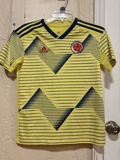 Adidas Colombian Federation Yellow Stripes Soccer Futbol Jersey Youth Medium