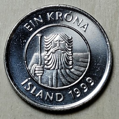 Iceland 1999 - 1 Krona Coin 21.5MM KM# 27a   FISH COIN     ISLAND UNCIRCULATED
