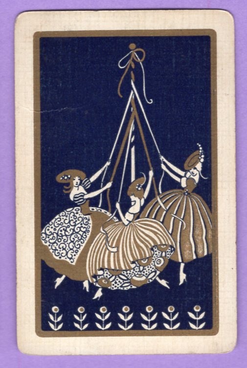 Single Swap Playing Card DECO GIRLS MAYPOLE GOLD METALLIC LADIES VINTAGE BLUE