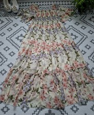Pretty Floaty Floral Shirred Midi Maxi summer Dress 0XL 14 16 18 Stretchy