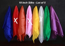SILKS 18 INCH - LOT OF 5 BLUE, GREEN, YELLOW, ORANGE, PURPLE