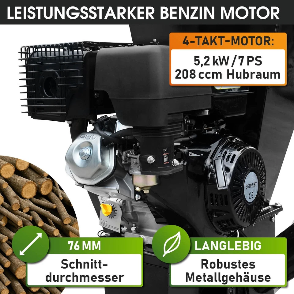 BRAST Häcksler Gartenhäcksler Benzin | 5,2kW(7 PS) mit 208cm³ | inkl. 22 Messer - Bild 2 von 4