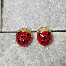 Vintage Gold Over Sterling Silver Enamel Ladybug Stud Earrings Italy