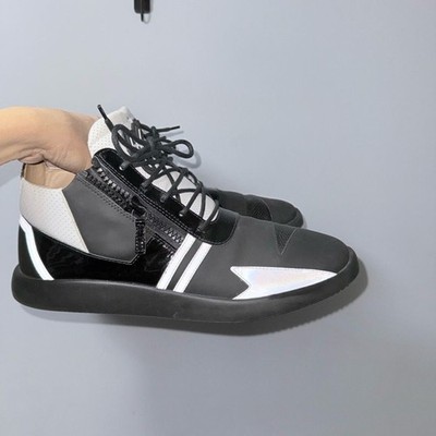 Giuseppe Zanotti Mens Runner Renew Black & White Mid Top Leather Sneaker Size 47